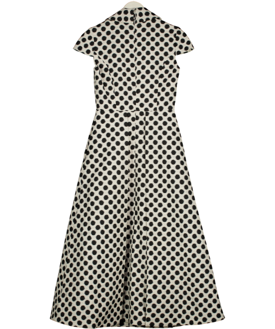 KAREN MILLEN White / Black Spot Jacquard Square Neck Tailored Full Skirted Midi Dress UK 8