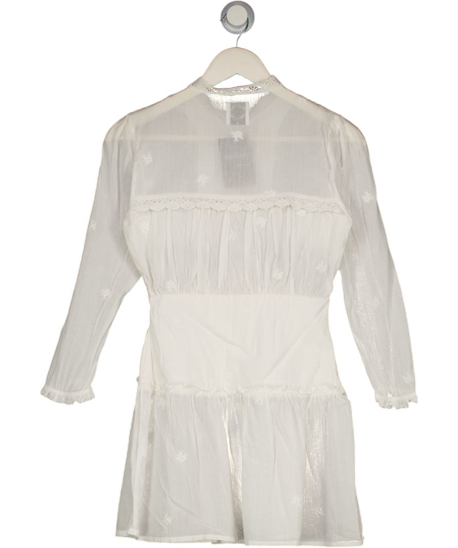 WITH JEAN White Embroidered Cotton Lace Trim Mini Dress UK XS