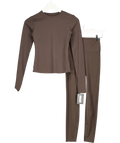 ADANOLA Brown 2-piece Long Sleeve Top And Leggings Activewear Set UK XS