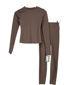 ADANOLA Brown 2-piece Long Sleeve Top And Leggings Activewear Set UK XS