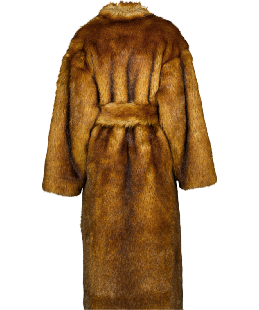 KHY By Kylie Jenner Brown Faux Fur Long Coat UK S/M