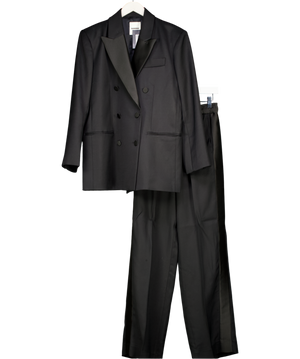 SANDRO PARIS Black 2-piece Oversized Dinner Jacket (uk 12) & Wide Trousers With Satin Side Stripe UK 10