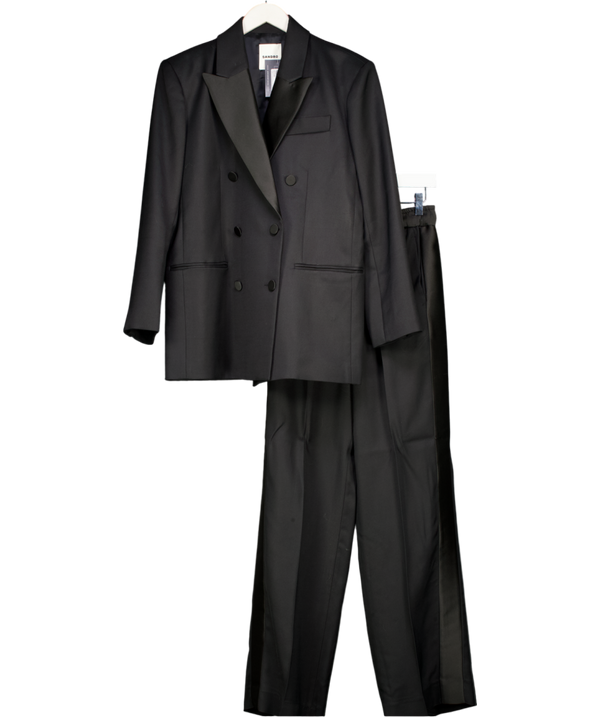 SANDRO PARIS Black 2-piece Oversized Dinner Jacket (uk 12) & Wide Trousers With Satin Side Stripe UK 10