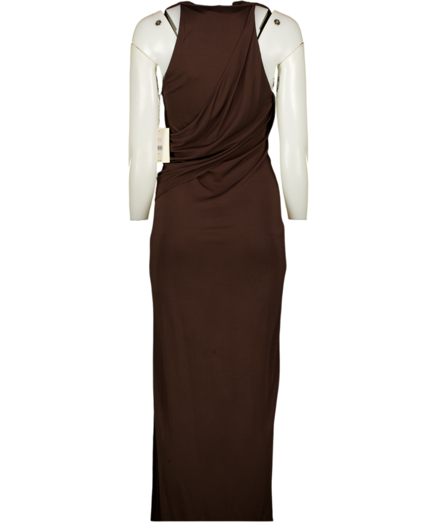 VENROY Chocolate Brown Side Cowl Maxi Dress UK S