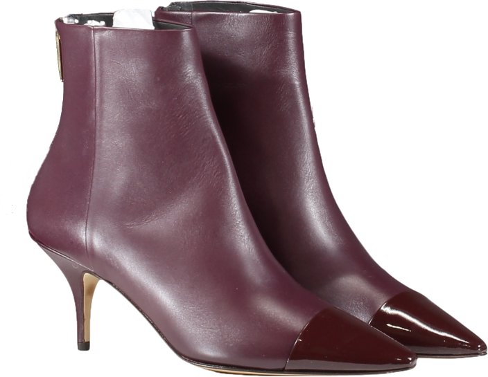 LK Bennett Dark Red Patent Leather-toecap Leather Ankle Boots UK 8 EU 41 👠