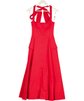 House of CB Claudia Red Stretch Cotton Button Halter Neck Midi Dress UK S