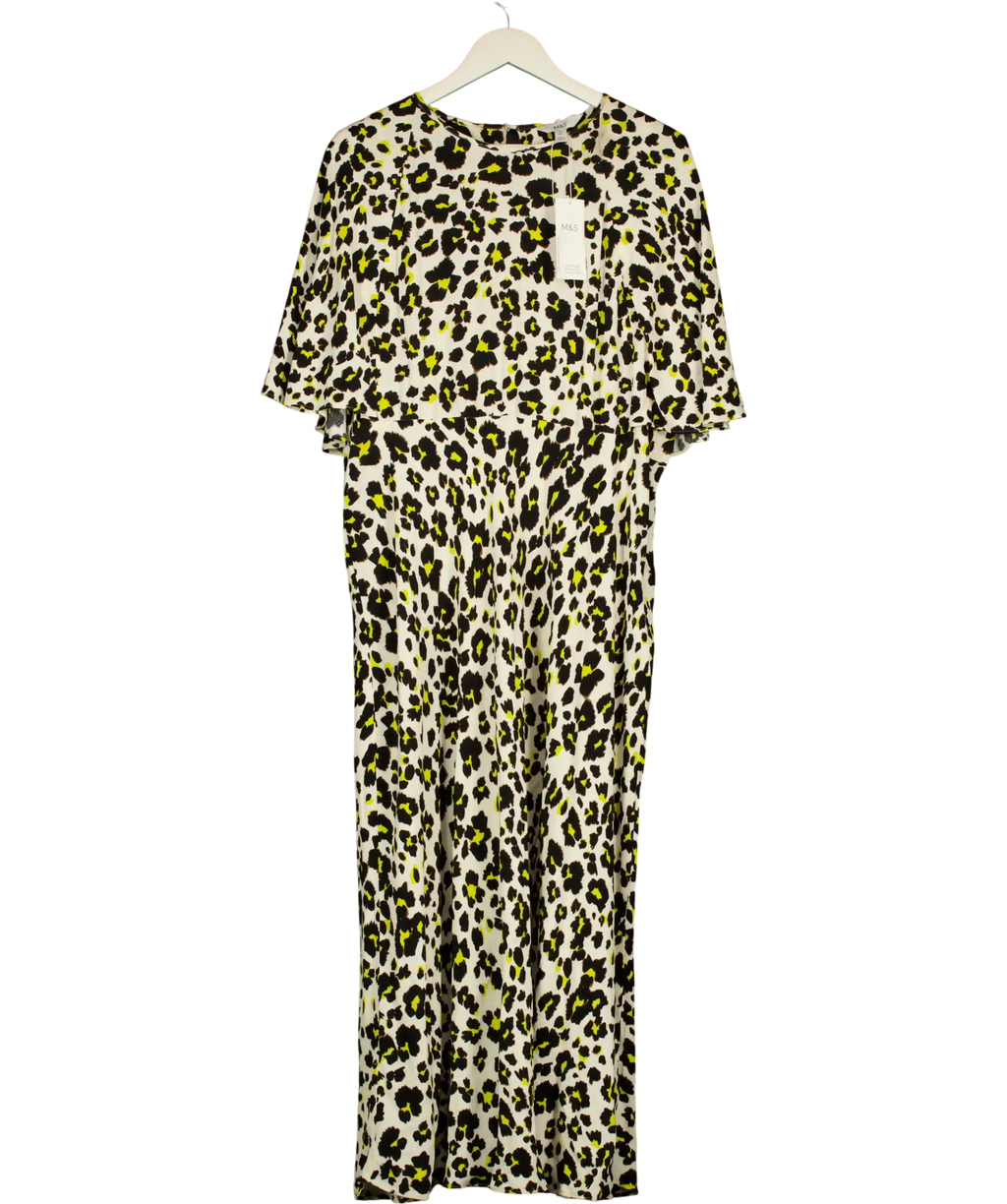 M&S Collection Cream /  Yellow Leopard Print Midaxi Tea Dress UK 22