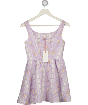 LOVESHACKFANCY Purple Square Neck Floral Mini Zane Dress Sz00 UK XXS