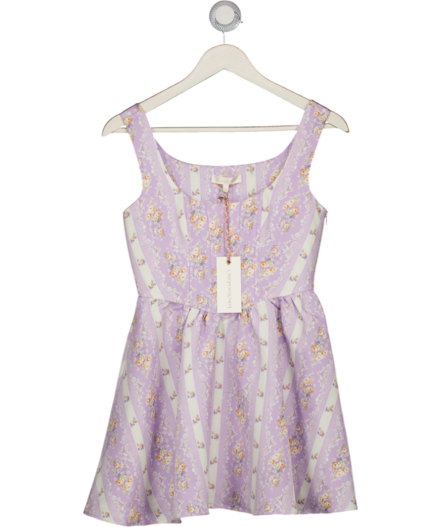 LOVESHACKFANCY Purple Square Neck Floral Mini Zane Dress Sz00 UK XXS