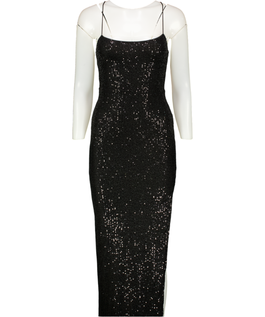 HELLOMOLLY Black Sequin Maxi Dress UK XS