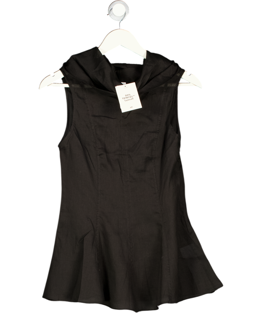 H&M Black Ramie-blend Peplum Top UK XS
