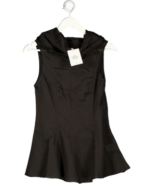 H&M Black Ramie-blend Peplum Top UK XS