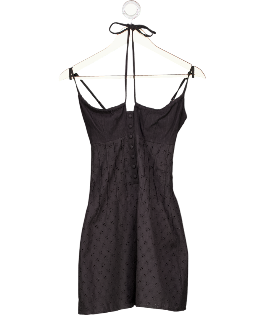 WHITE FOX Black Cotton Broderie Mini Dress UK XS