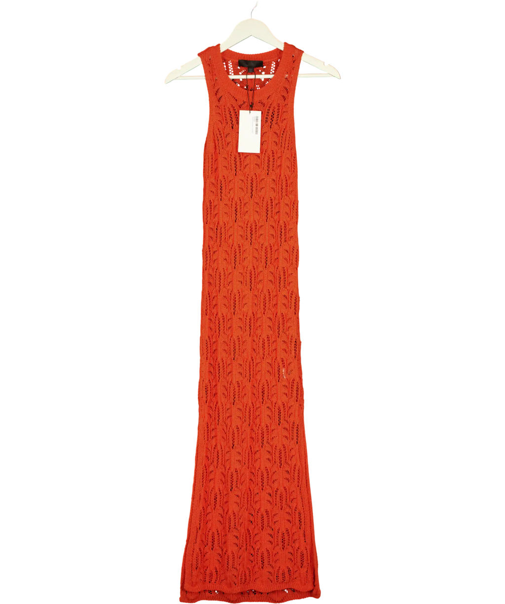 ZARA Orange Cotton Blend Crochet Knit Midi Dress UK S