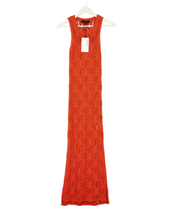 ZARA Orange Cotton Blend Crochet Knit Midi Dress UK S