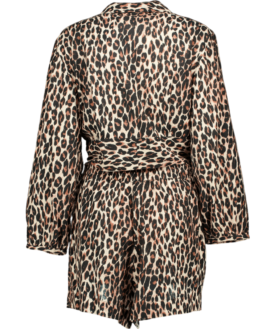Accessorize Brown 2 - piece Leopard Tie - front Shirt And Shorts Set UK M - Reliked