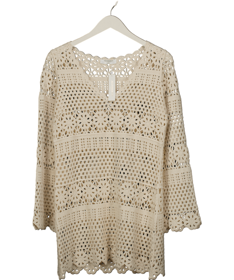 Accessorize Cream Crochet Long Sleeve Cover Up UK S - Reliked
