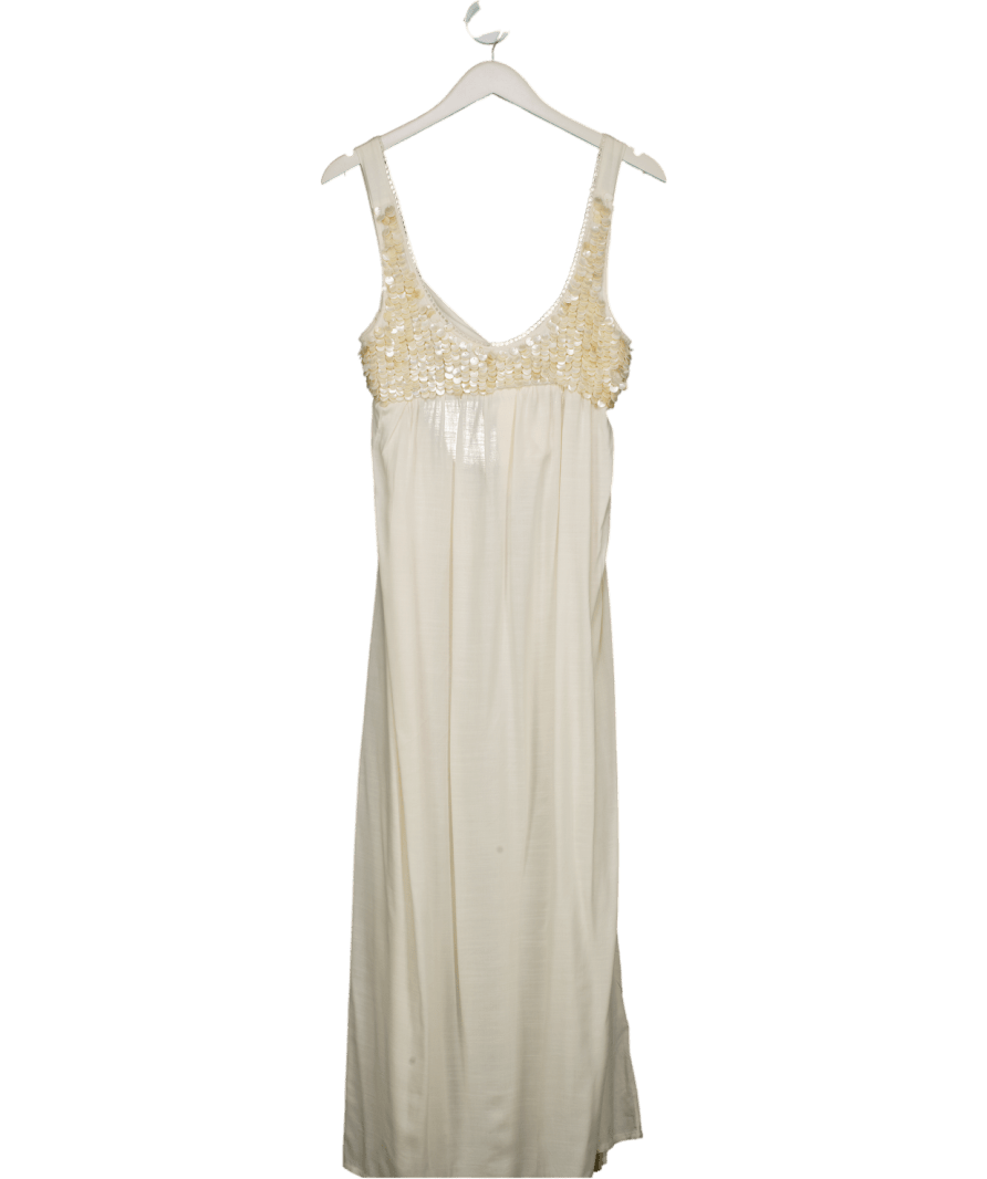 Accessorize Cream Sleeveless Embellished Maxi Dress UK S - Reliked
