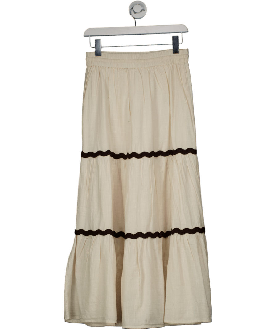 Accessorize White Ric Rac Tiered Maxi Skirt UK S - Reliked