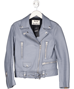 Acne Studios Dusty Blue Leather Biker Jacket UK 6