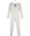 Adanola Grey Melange Square-neck Long-sleeved Stretch-cotton Unitard UK S