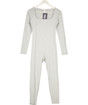 Adanola Grey Melange Square-neck Long-sleeved Stretch-cotton Unitard UK S