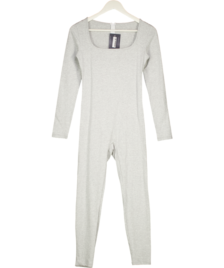 Adanola Grey Melange Square-neck Long-sleeved Stretch-cotton Unitard UK S