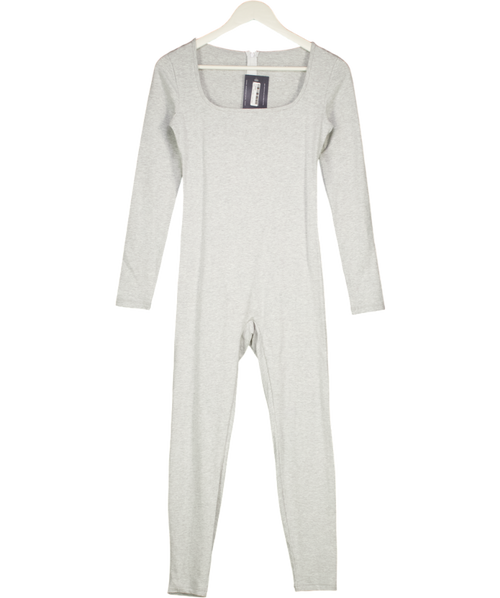 Adanola Grey Melange Square-neck Long-sleeved Stretch-cotton Unitard UK S