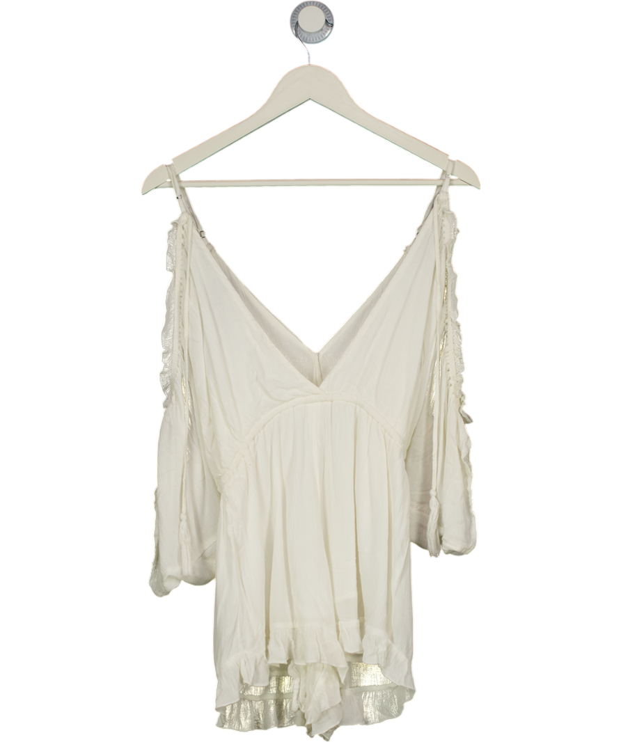 Lovers and Friends White Lined Cheescloth Playsuit UK XS