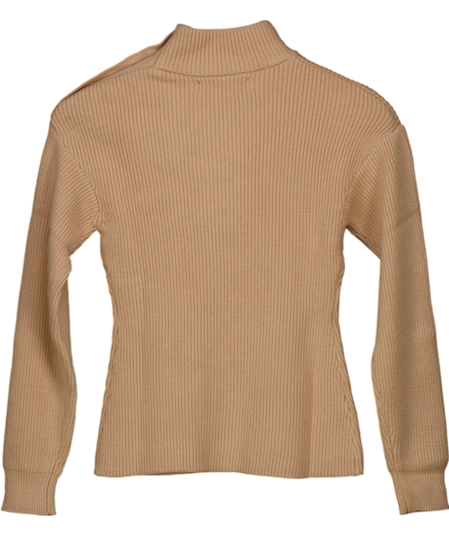 MANGO Beige Shoulder Buttons Ribbed Sweater UK XS