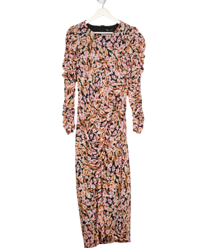 ZARA Black Floral Print Ruched Maxi Dress UK XL