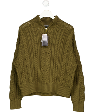 Ralph Lauren Green Olive Creen Cotton Cable Knit 1/4 Zip Jumper UK L