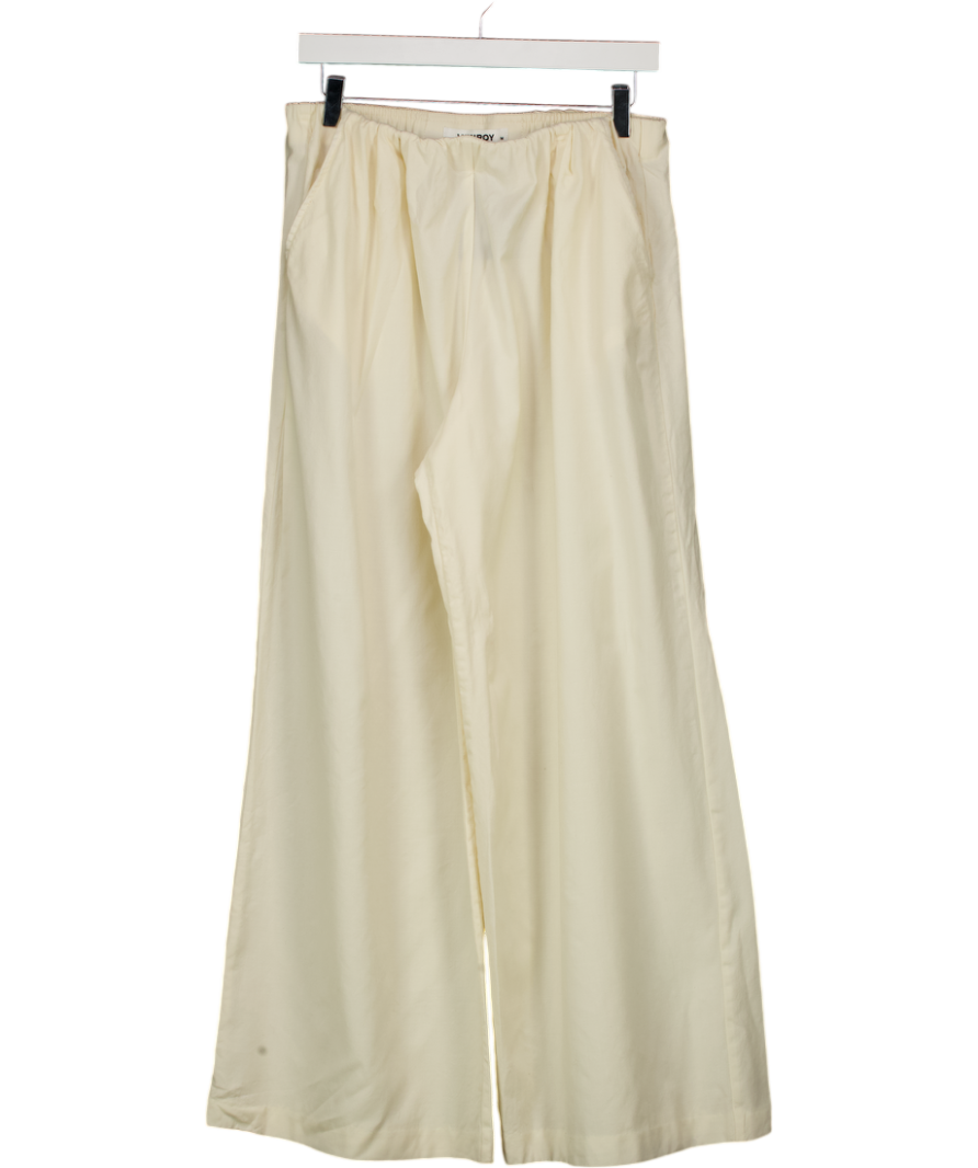 VENROY Cream Relaxed Wool Wide Leg Trouser UK M