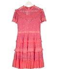 Needle & Thread Pink Iris Ruffled Embroidered Tulle Mini Dress UK 10
