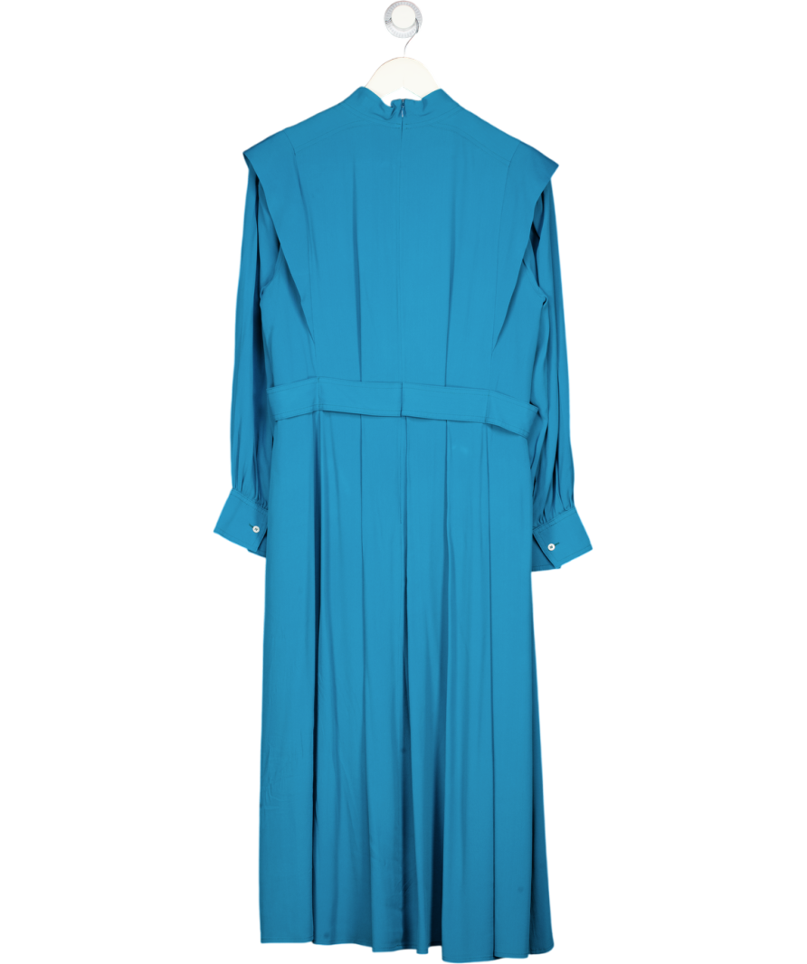 IRIS & INK Teal Blue Silk Blend Midi Dress UK 14