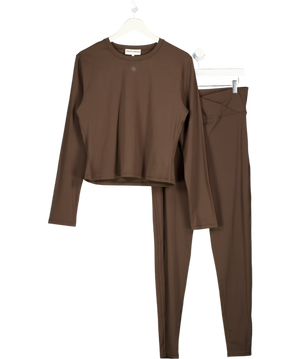 THE COUTURE CLUB 2-piece Brown Long Sleeve Active Wear Top (uk 18) And Leggings Set UK 16