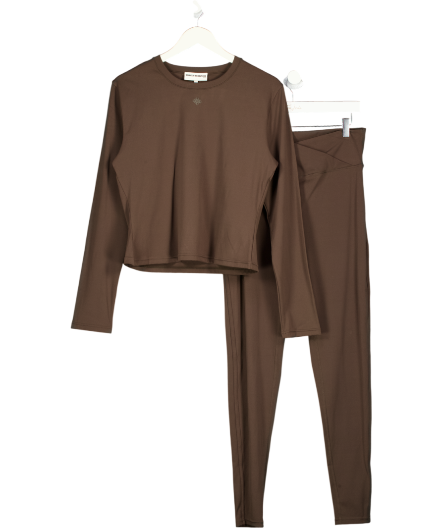 THE COUTURE CLUB 2-piece Brown Long Sleeve Active Wear Top (uk 18) And Leggings Set UK 16