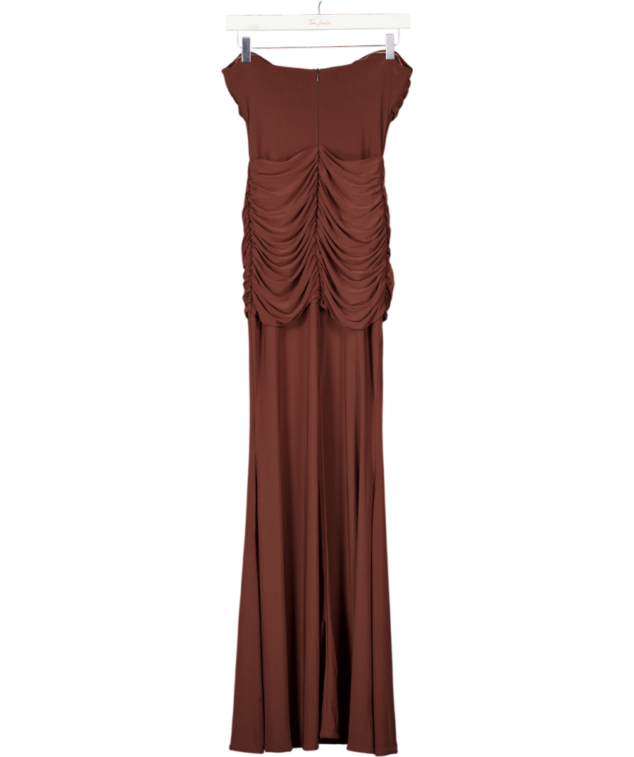 CLUB L Elodia Brown Bandeau Maxi Dress With Gathered-detailing UK 8