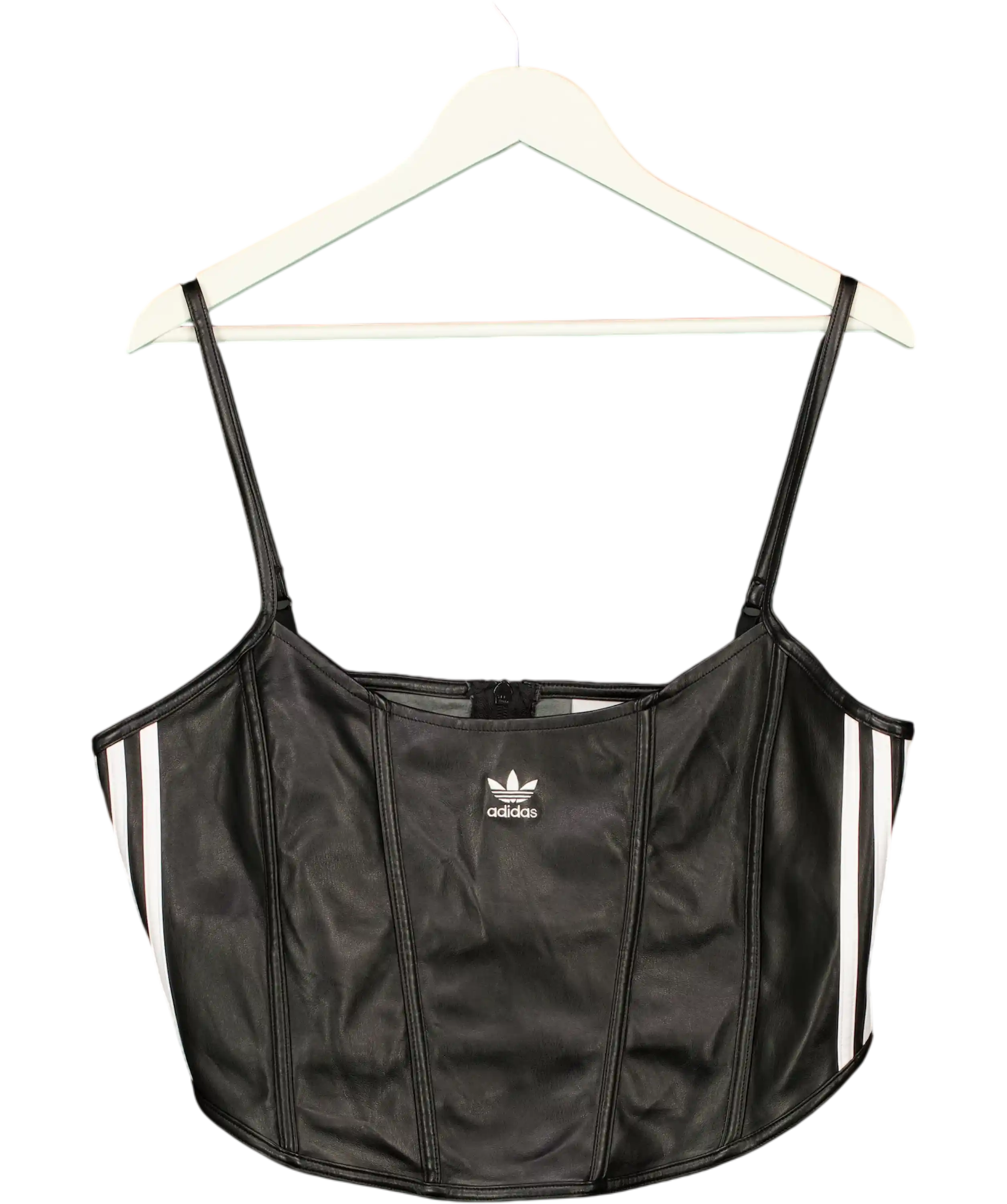 ADIDAS Black Originals Firebird Faux Leather Crop Corset Camisole Top UK 22