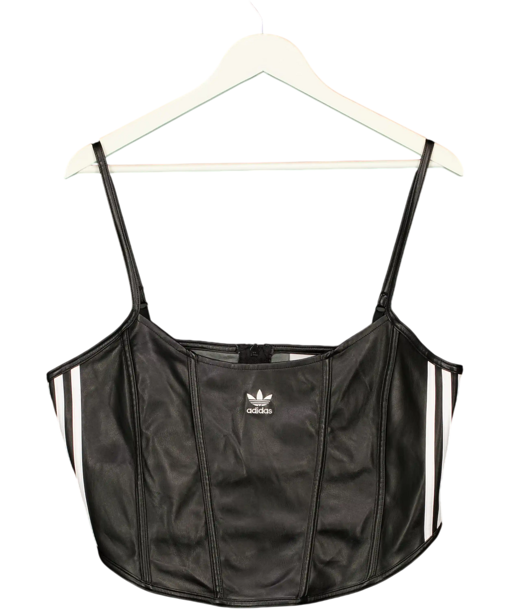 ADIDAS Black Originals Firebird Faux Leather Crop Corset Camisole Top UK 22