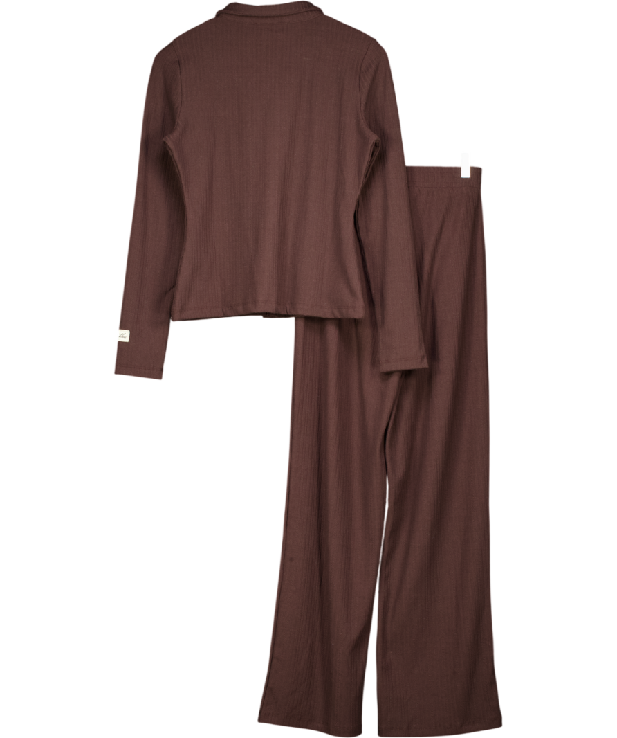 4th & Reckless 2-piece Chocolate Brown Pointelle Top (uk 10) And Trouser (uk 8) Set UK S/M