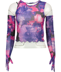forever 21 Purple Floral Mesh Crop Top And Gloves Set UK S