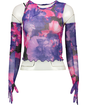 forever 21 Purple Floral Mesh Crop Top And Gloves Set UK S