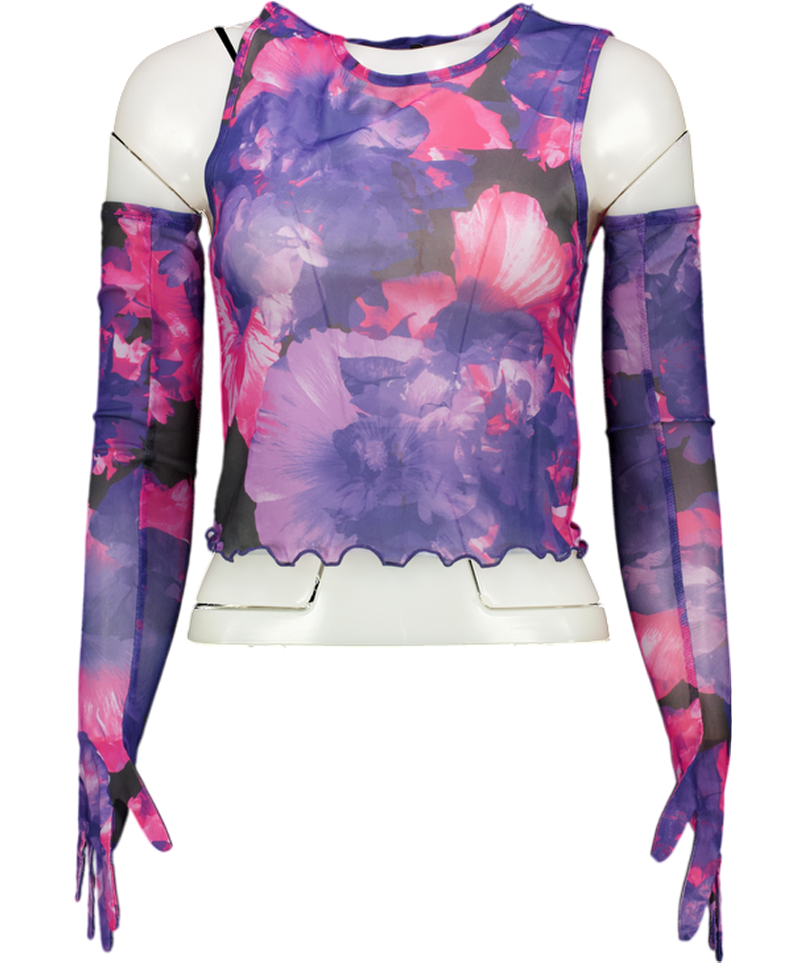 forever 21 Purple Floral Mesh Crop Top And Gloves Set UK S