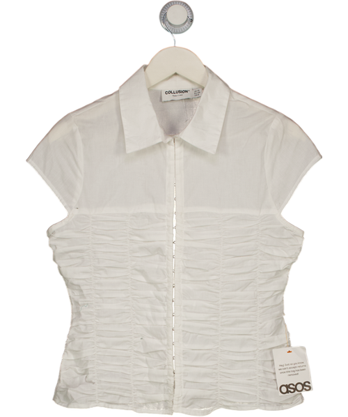 ASOS Collusion Ruched Fitted Sleeveless Shirt In White UK 10
