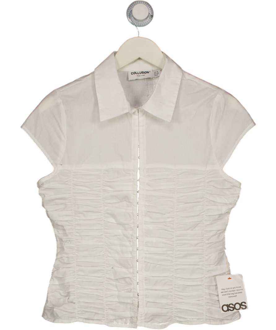 ASOS Collusion Ruched Fitted Sleeveless Shirt In White UK 10