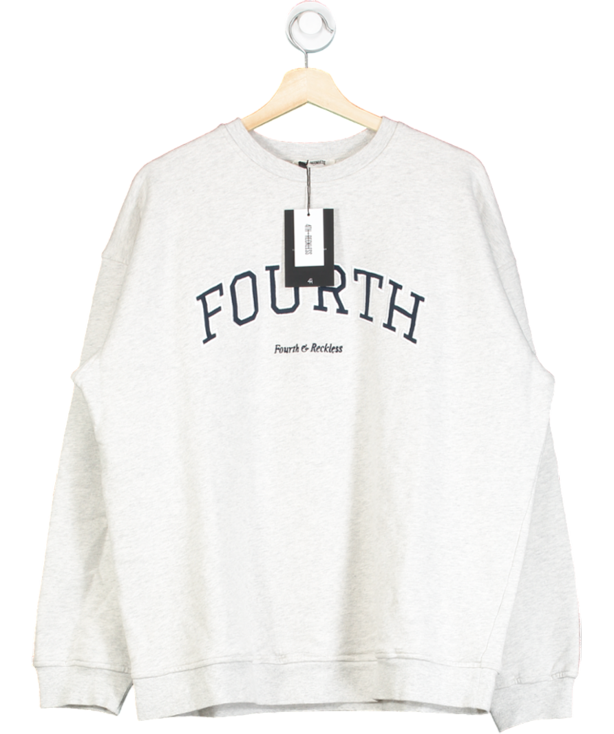 4th & Reckless Grey Fourth Slogan Classic Longline Sweatshirt- Jen UK M