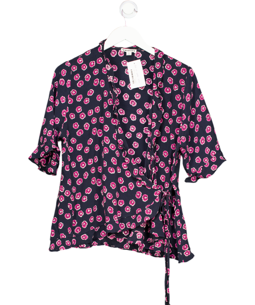 Whistles Blue Lenno Print Frill Wrap Top UK 12