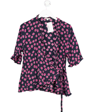 Whistles Blue Lenno Print Frill Wrap Top UK 12