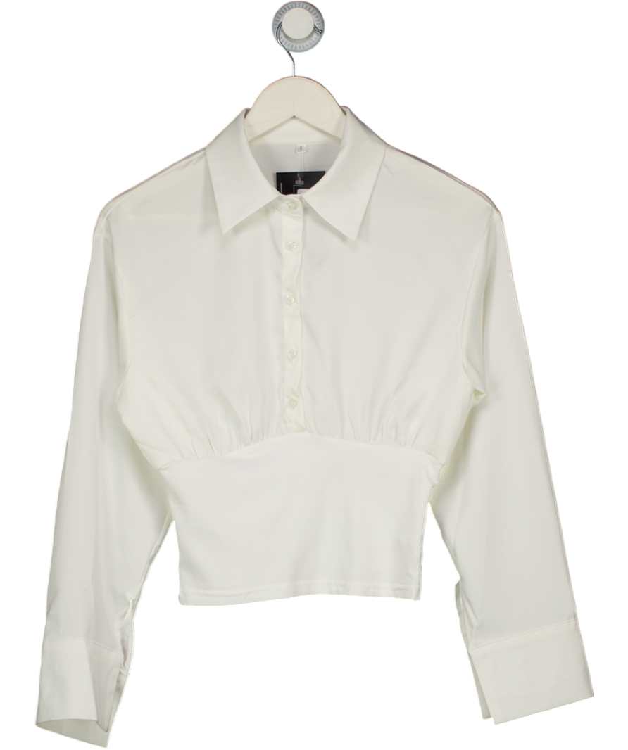 White Satin Long Sleeve Shirt UK S